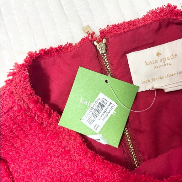 Kate Spade New York Red with Black Bow Sleeveless Fit and Flare Ruffle Tweed - Picture 10 of 11